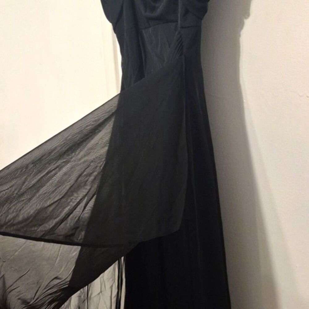 Alex Evenings Black Formal Maxi Dress Gown 12 Sheer Mesh Overlay Whimsical - Picture 5 of 11